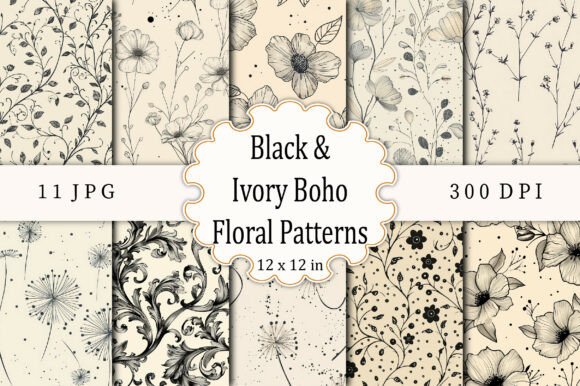 Download Black &amp; Ivory Boho Floral Patterns - Floral patterns Collection