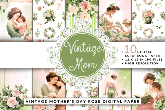 Download Vintage Mother's Day Rose Digital Paper - Moth Collection