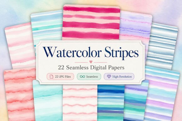 Download Watercolor Stripes Pattern Digital Paper - Stripes Collection