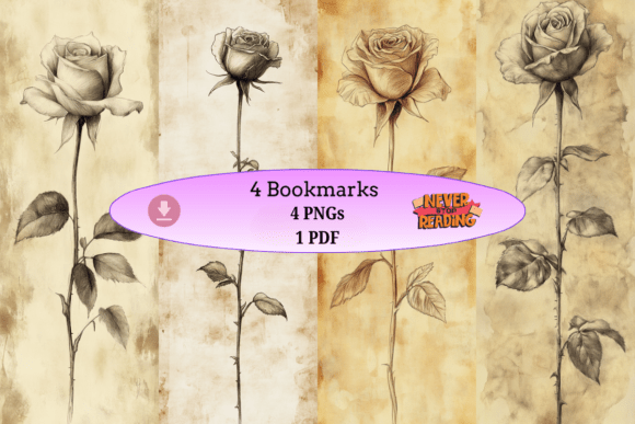 Download Vintage Rose Sketch Bookmark Set - Premium Resources