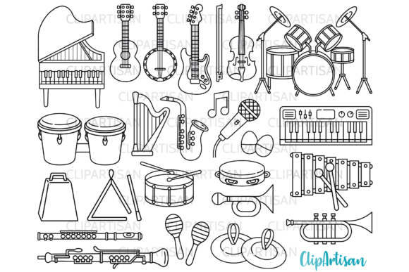 Download Musical Instruments Clip Art Stamps - Musical Collection