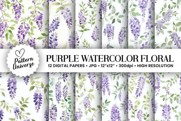 Download Purple Watercolor Floral Patterns - Floral patterns Collection