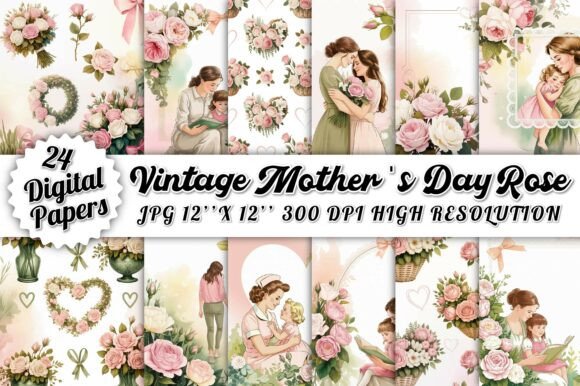 Download Vintage Mother's Day Rose Digital Paper - Moth Collection